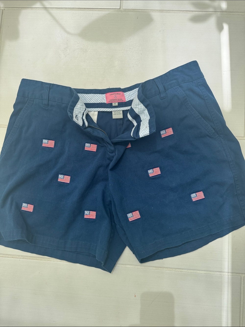 Navy Embroidered Flag Women’s Shorts
